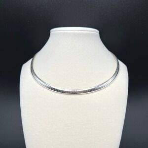 Omega Chain Necklace 16" Silver Tone Domed Choker Collar Elegant Minimalist